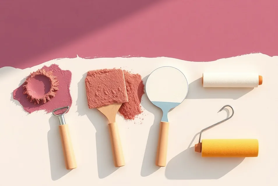 Outils de peinture disposés dans l'ordre des étapes du chantier
